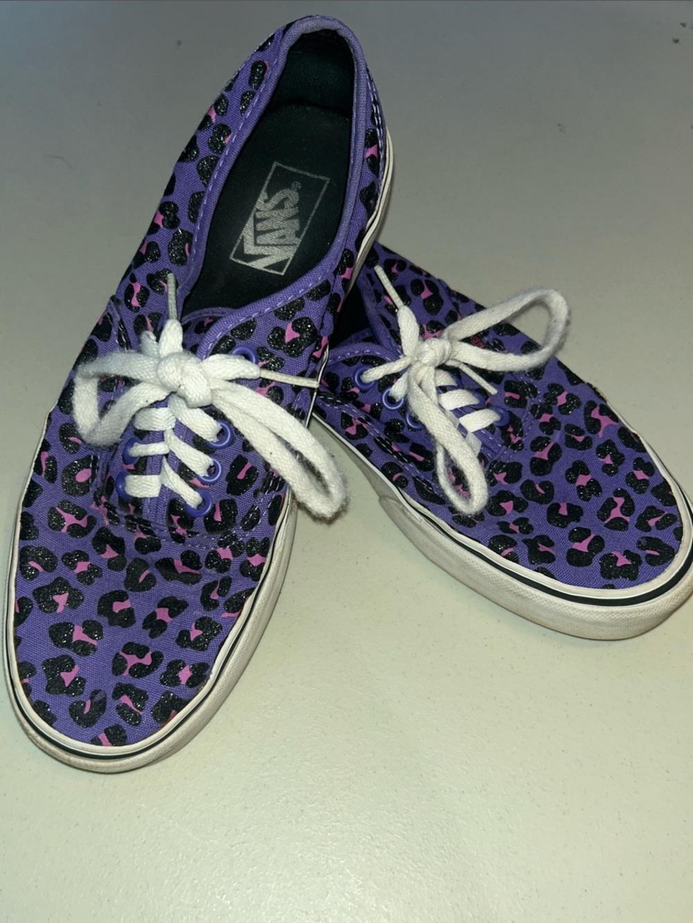 Vans Purple and Black Leopard Print Women's Lace-Up Sneakers